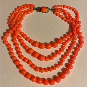 J crew 4 strand orange neon ladybug statement necklace